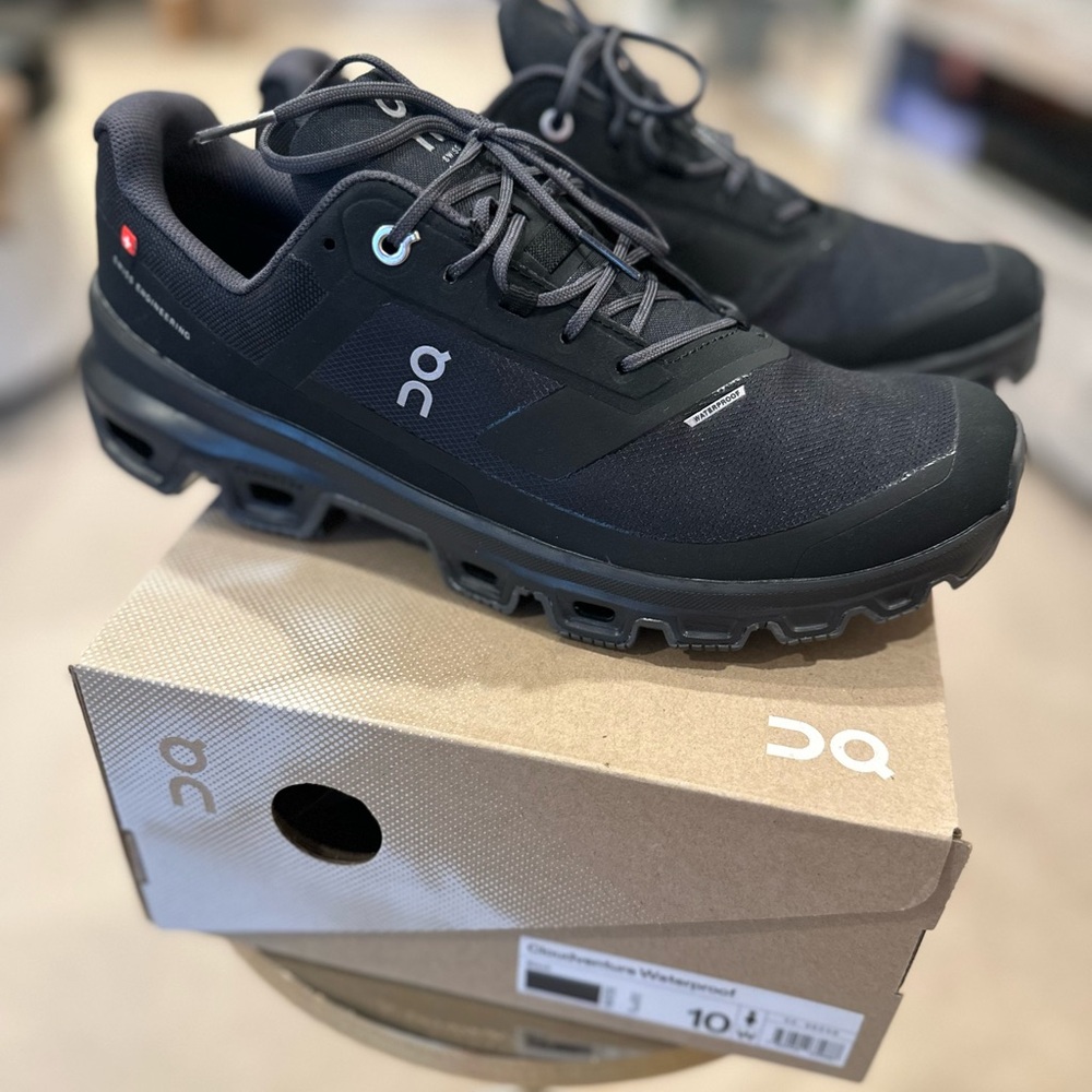 New On Cloudventure Waterproof Trail Sneaker (Women's) - Black, size 10